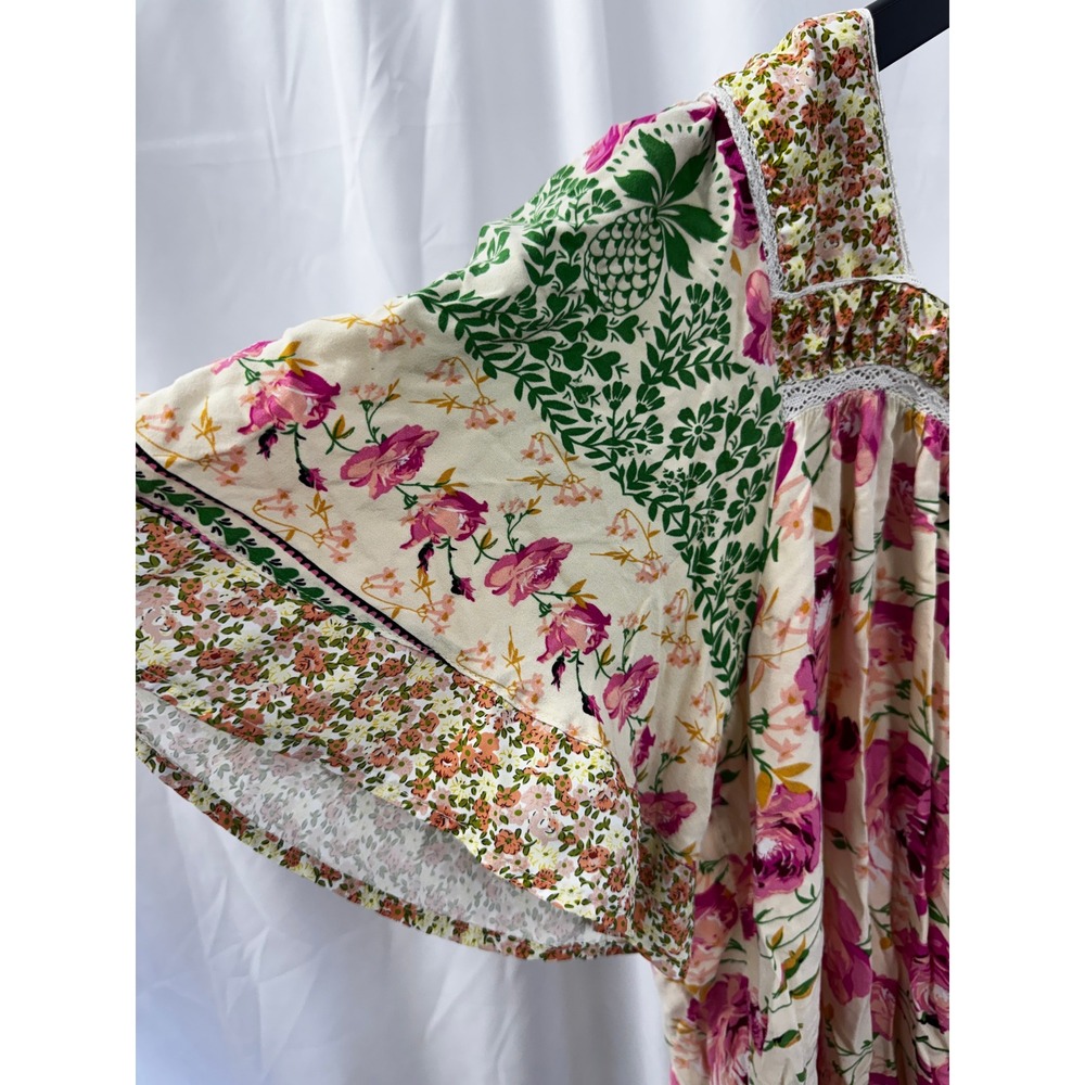 Umgee Pink Floral Patchwork Cottagecore Flutter Sleeve Short Dress Plus Sz 2XL - Picture 6 of 16